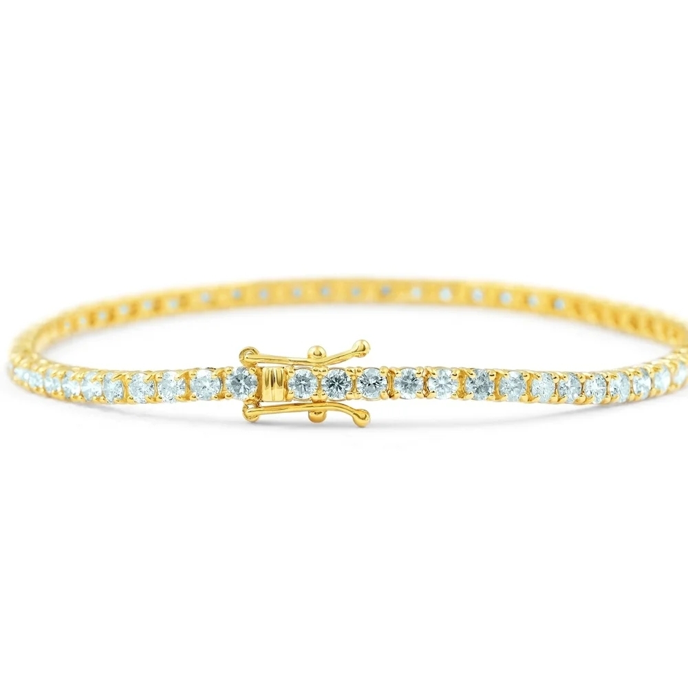 Landou Jewelry Sterling Silver Cubic Zirconia 18K Yellow Gold Tennis Bracelet