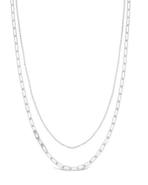 Landou Jewelry 925 Sterling Silver Small Link & Beaded Chain Layered Necklace