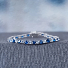 Landou Jewelry 925 Sterling Silver Created Blue and White Sapphire Patterned Birthstone Tennis Bracelet -7.25 in x 4.3mm x 2.7mm