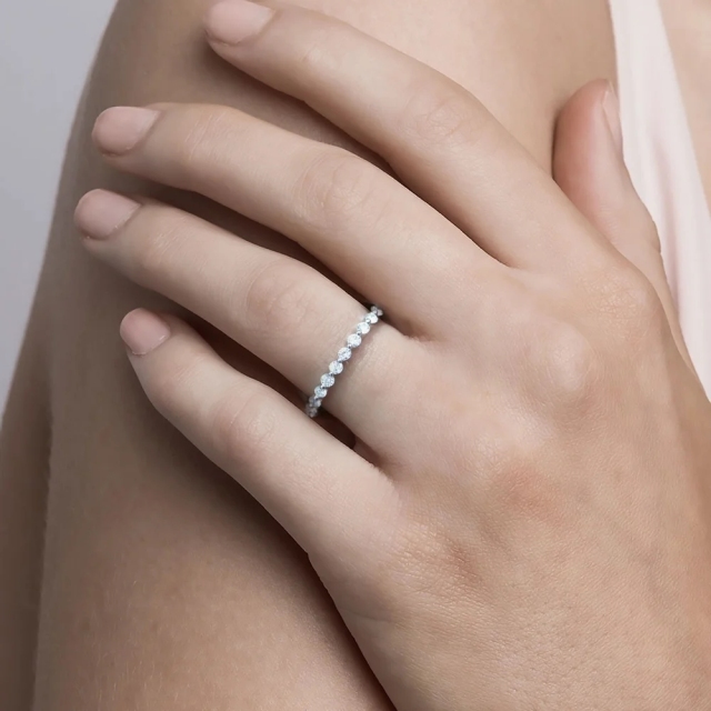 Landou Jewelry Sterling Silver Cubic Zirconia 14K Gold Plated Eternity Wedding Band Ring