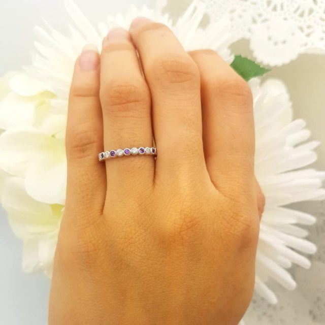 Landou Jewelry Sterling Silver White Amethyst and Cubic Zirconia Ring for Women
