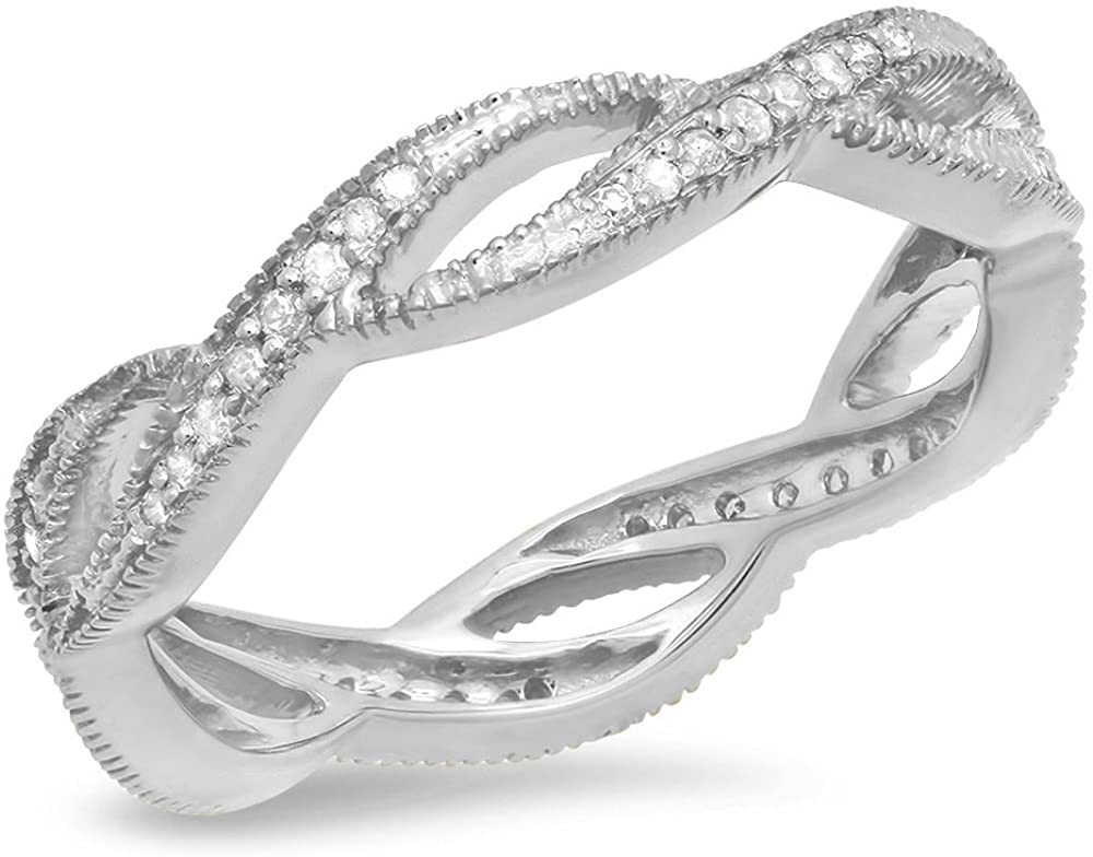 Landou Jewelry Sterling Silver White Cubic Zirconia Ladies Eternity Band Stackable Ring