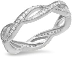 Landou Jewelry Sterling Silver White Cubic Zirconia Ladies Eternity Band Stackable Ring