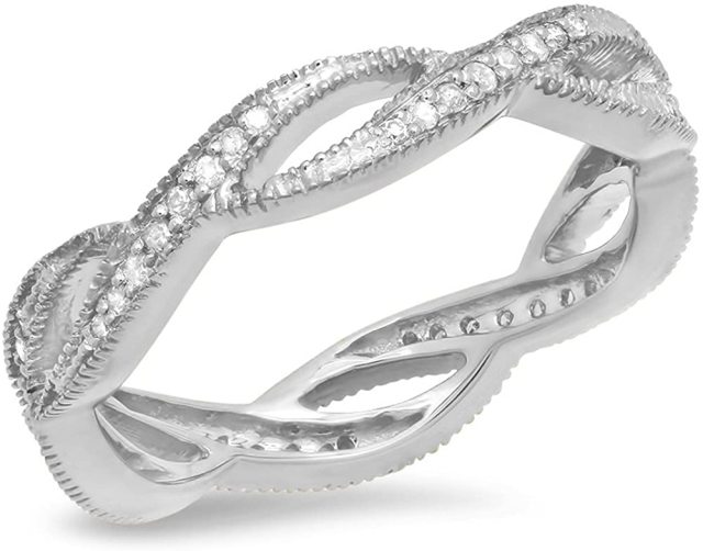 Landou Jewelry Sterling Silver White Cubic Zirconia Ladies Eternity Band Stackable Ring