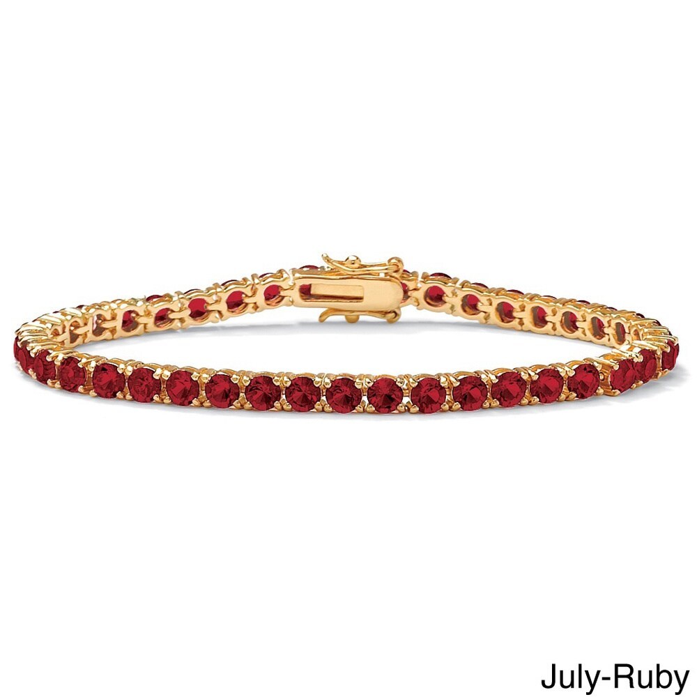 Landou Jewelry 925 Sterling Silver Cubic Zirconia Round Birthstone Tennis Bracelet in Gold Plated Color Fun