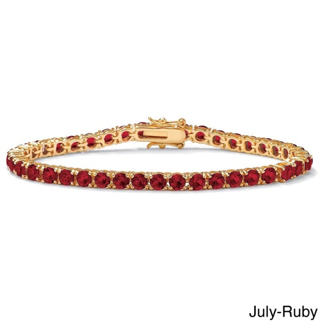 Landou Jewelry 925 Sterling Silver Cubic Zirconia Round Birthstone Tennis Bracelet in Gold Plated Color Fun