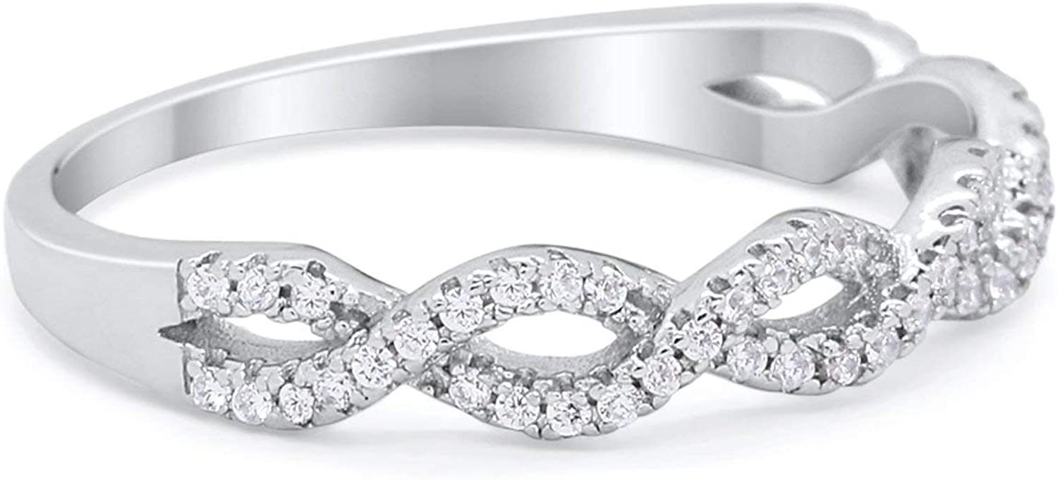 Landou Jewelry Sterling Silver Cubic Zirconia Half Eternity Infinity Twisted Band Ring