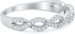 Landou Jewelry Sterling Silver Cubic Zirconia Half Eternity Infinity Twisted Band Ring