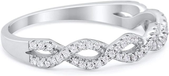 Landou Jewelry Sterling Silver Cubic Zirconia Half Eternity Infinity Twisted Band Ring