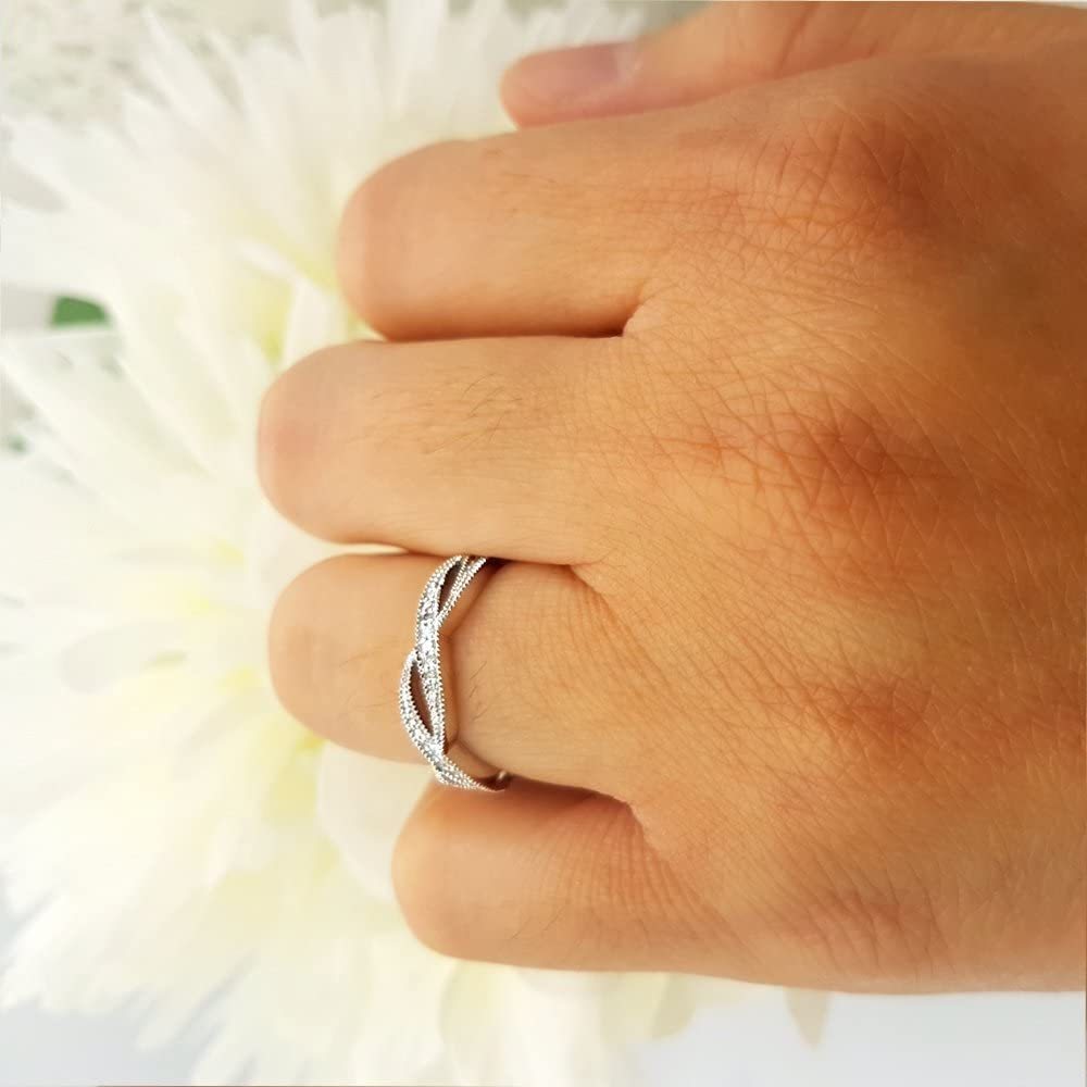 Landou Jewelry Sterling Silver White Cubic Zirconia Ladies Eternity Band Stackable Ring