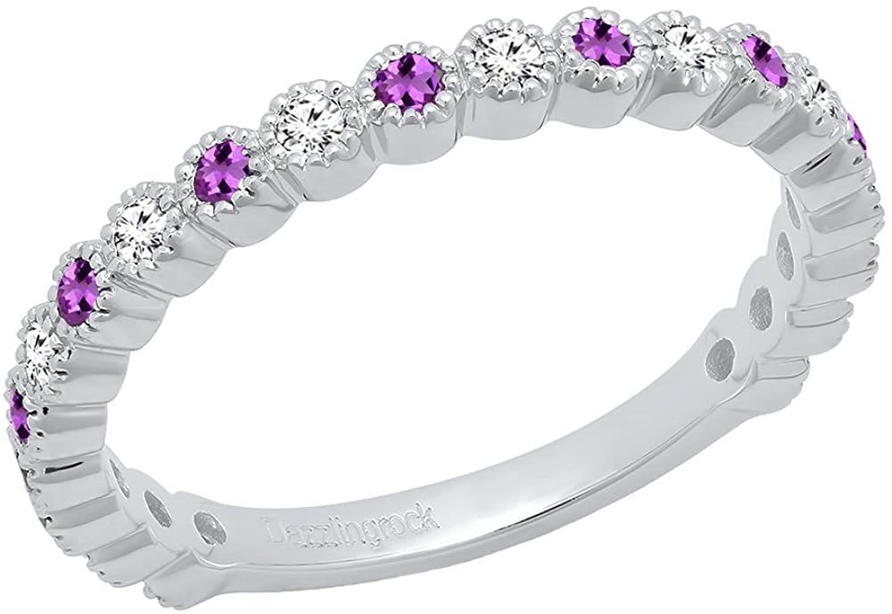 Landou Jewelry Sterling Silver White Amethyst and Cubic Zirconia Ring for Women