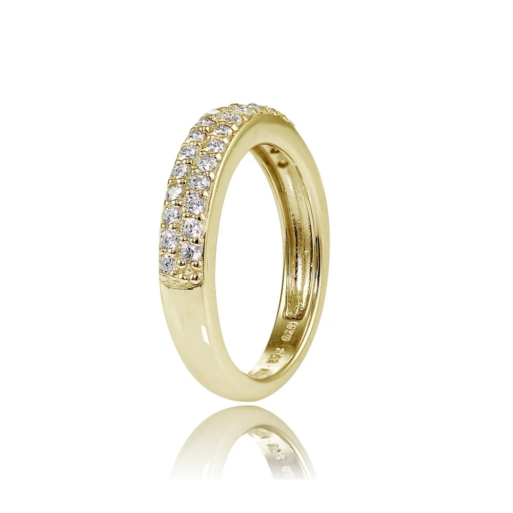 Landou Jewelry Sterling Silver Cubic Zirconia 2-row Round-cut Eternity Band Ring