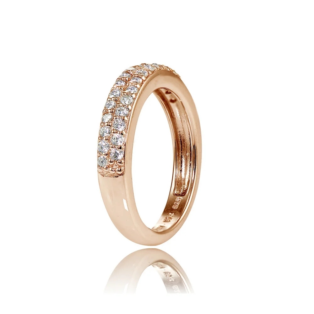 Landou Jewelry Sterling Silver Cubic Zirconia 2-row Round-cut Eternity Band Ring