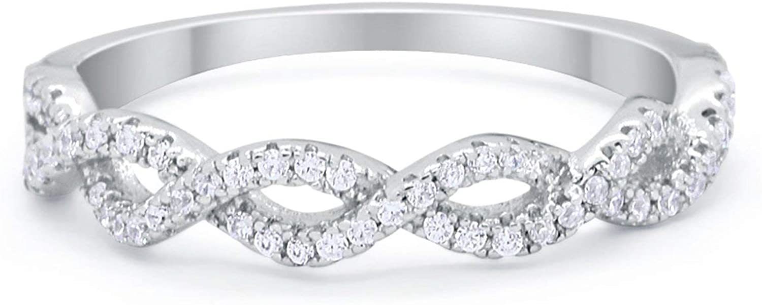 Landou Jewelry Sterling Silver Cubic Zirconia Half Eternity Infinity Twisted Band Ring