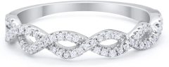 Landou Jewelry Sterling Silver Cubic Zirconia Half Eternity Infinity Twisted Band Ring