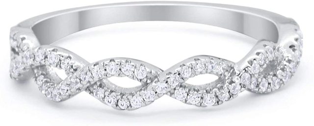 Landou Jewelry Sterling Silver Cubic Zirconia Half Eternity Infinity Twisted Band Ring