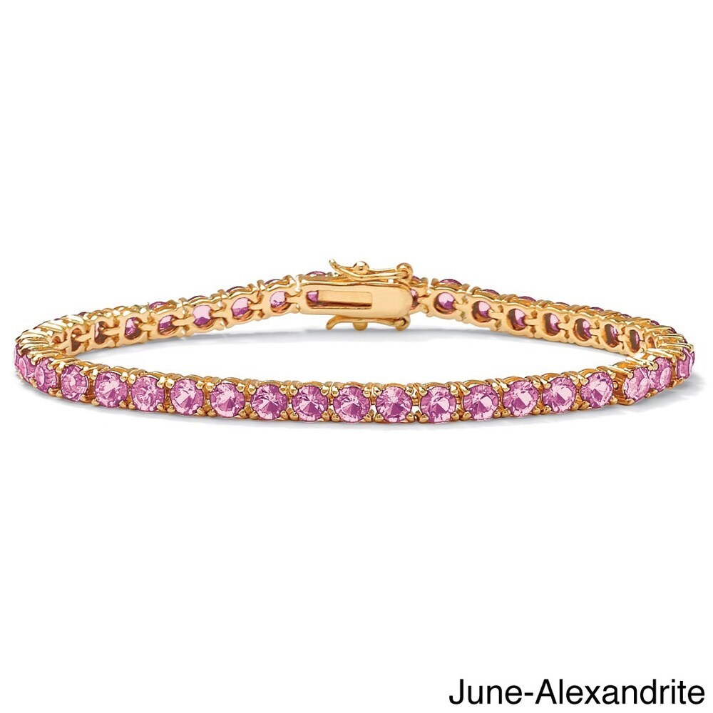 Landou Jewelry 925 Sterling Silver Cubic Zirconia Round Birthstone Tennis Bracelet in Gold Plated Color Fun