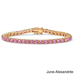 Landou Jewelry 925 Sterling Silver Cubic Zirconia Round Birthstone Tennis Bracelet in Gold Plated Color Fun