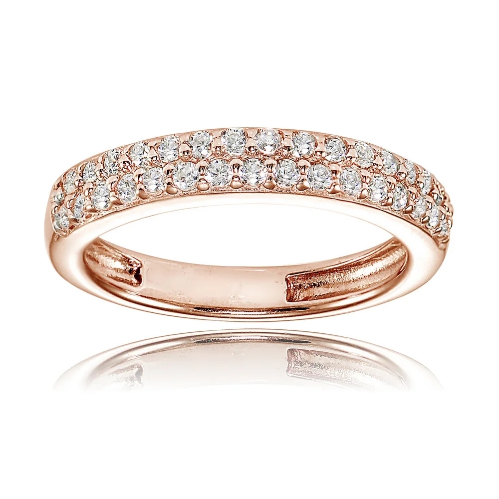 Landou Jewelry Sterling Silver Cubic Zirconia 2-row Round-cut Eternity Band Ring