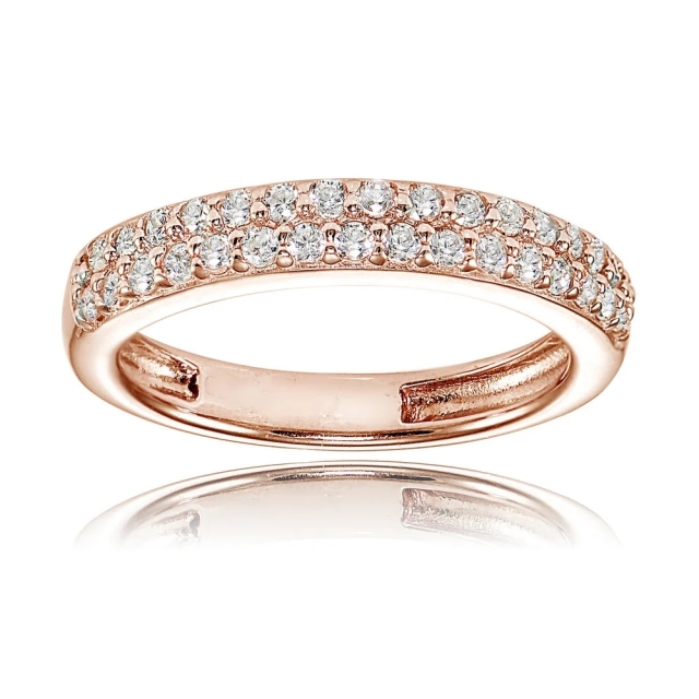 Landou Jewelry Sterling Silver Cubic Zirconia 2-row Round-cut Eternity Band Ring