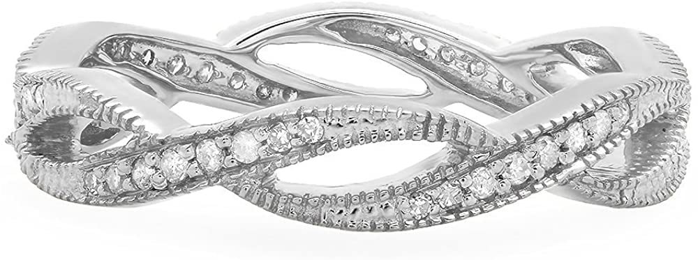 Landou Jewelry Sterling Silver White Cubic Zirconia Ladies Eternity Band Stackable Ring