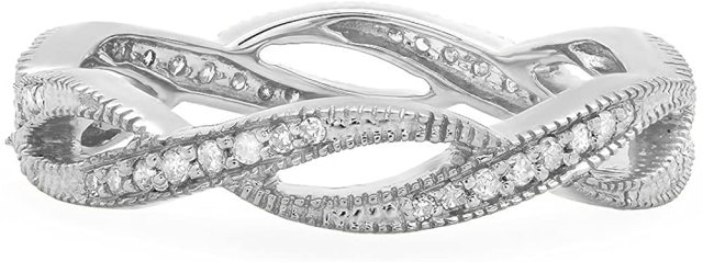 Landou Jewelry Sterling Silver White Cubic Zirconia Ladies Eternity Band Stackable Ring