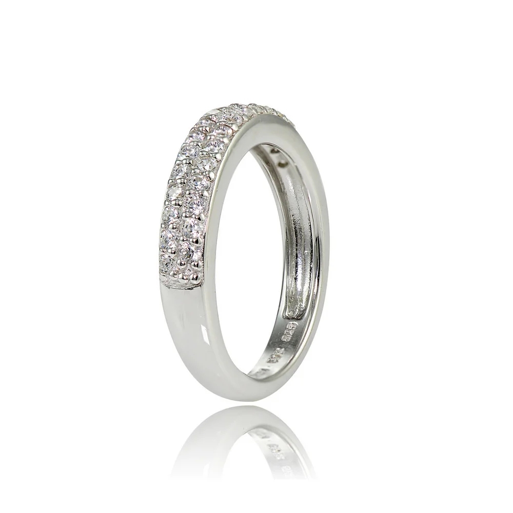 Landou Jewelry Sterling Silver Cubic Zirconia 2-row Round-cut Eternity Band Ring
