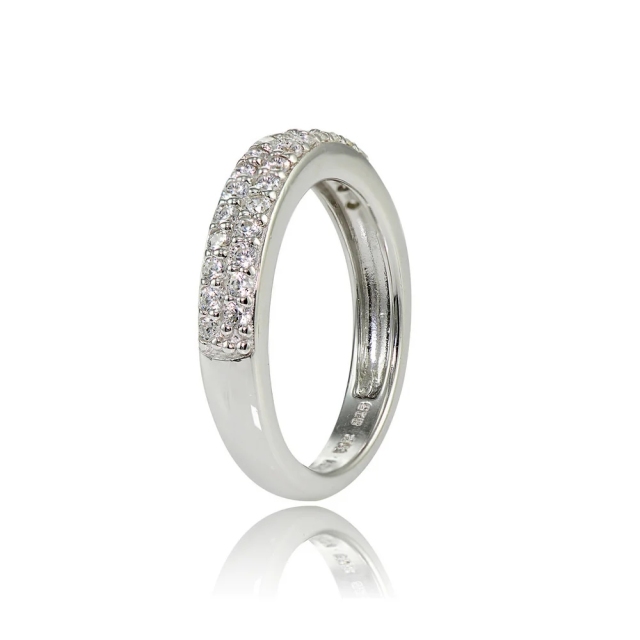 Landou Jewelry Sterling Silver Cubic Zirconia 2-row Round-cut Eternity Band Ring