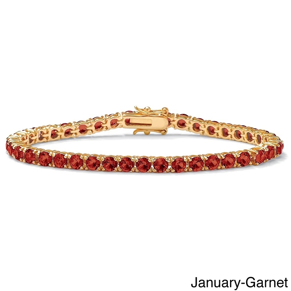 Landou Jewelry 925 Sterling Silver Cubic Zirconia Round Birthstone Tennis Bracelet in Gold Plated Color Fun