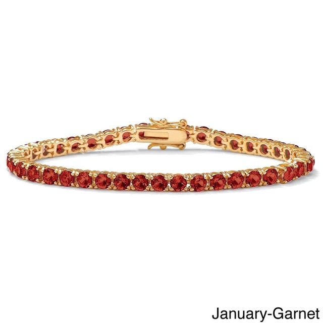 Landou Jewelry 925 Sterling Silver Cubic Zirconia Round Birthstone Tennis Bracelet in Gold Plated Color Fun