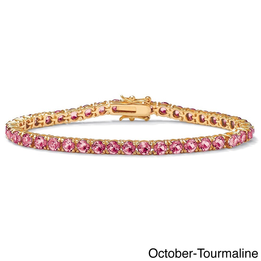 Landou Jewelry 925 Sterling Silver Cubic Zirconia Round Birthstone Tennis Bracelet in Gold Plated Color Fun
