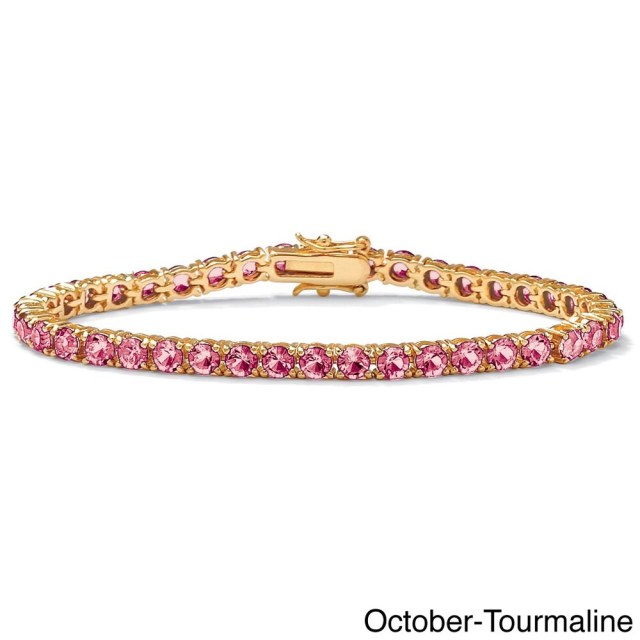 Landou Jewelry 925 Sterling Silver Cubic Zirconia Round Birthstone Tennis Bracelet in Gold Plated Color Fun