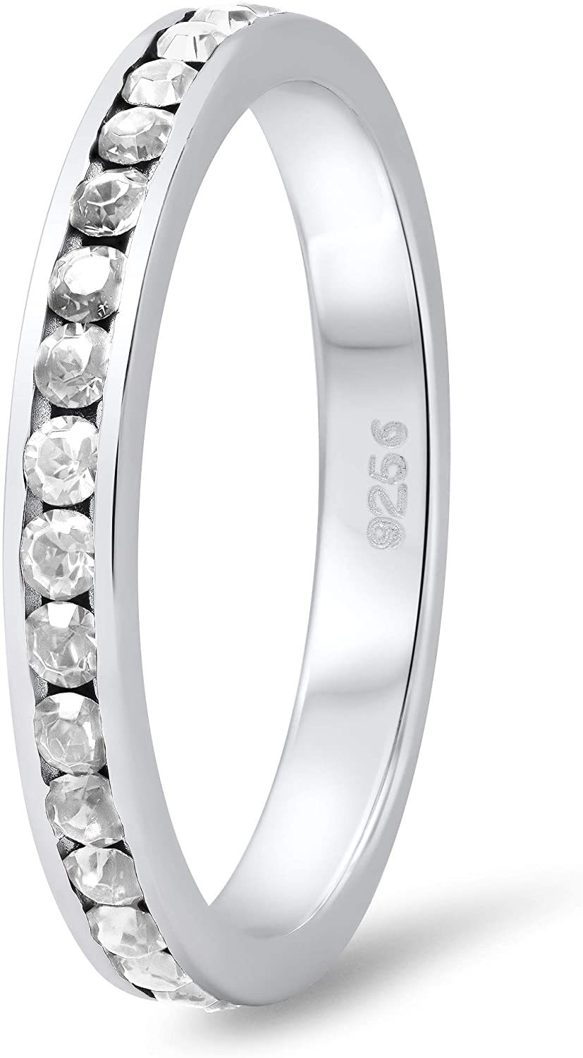 Landou Jewelry Sterling Silver White Cubic Zirconia Wedding Band Ring