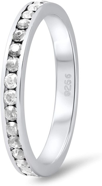 Landou Jewelry Sterling Silver White Cubic Zirconia Wedding Band Ring