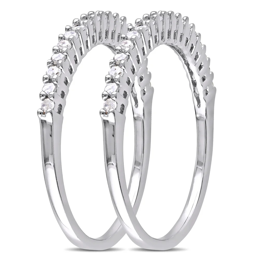 Landou Jewelry Sterling Silver Cubic Zirconia Stackable Semi-eternity Ring Set