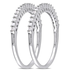 Landou Jewelry Sterling Silver Cubic Zirconia Stackable Semi-eternity Ring Set