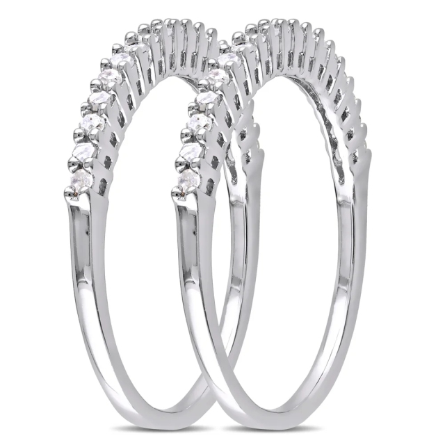 Landou Jewelry Sterling Silver Cubic Zirconia Stackable Semi-eternity Ring Set