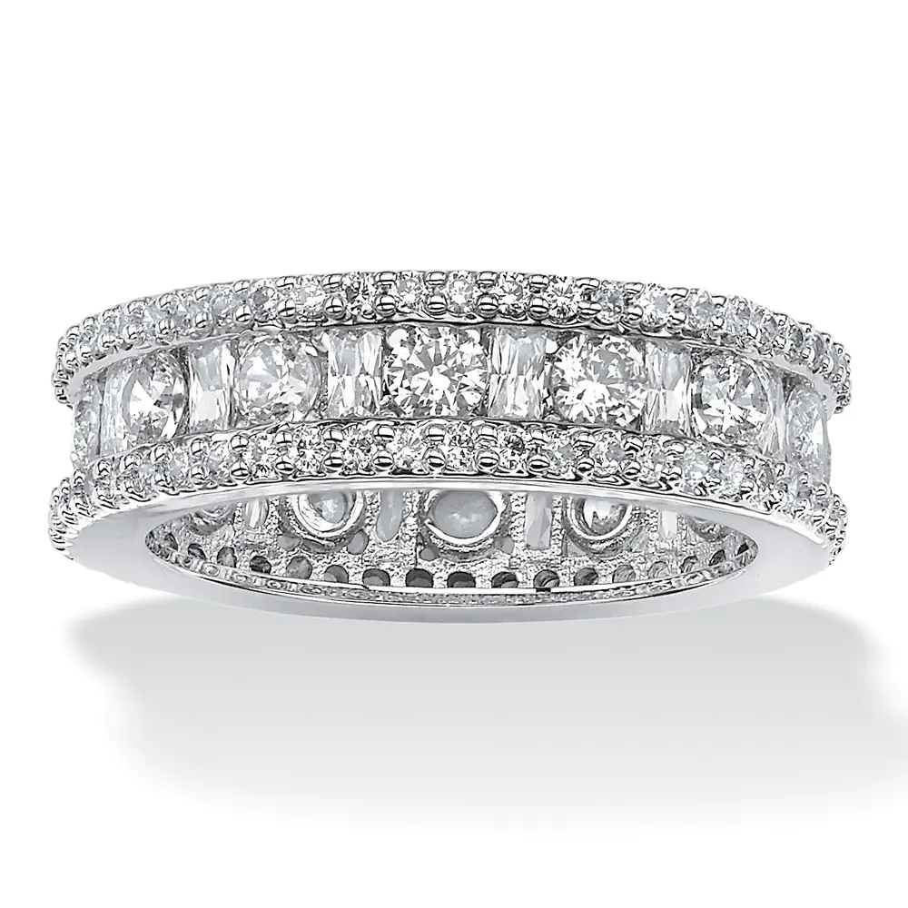 Landou Jewelry Sterling Silver White Cubic Zirconia Eternity Bridal Ring
