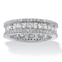 Landou Jewelry Sterling Silver White Cubic Zirconia Eternity Bridal Ring