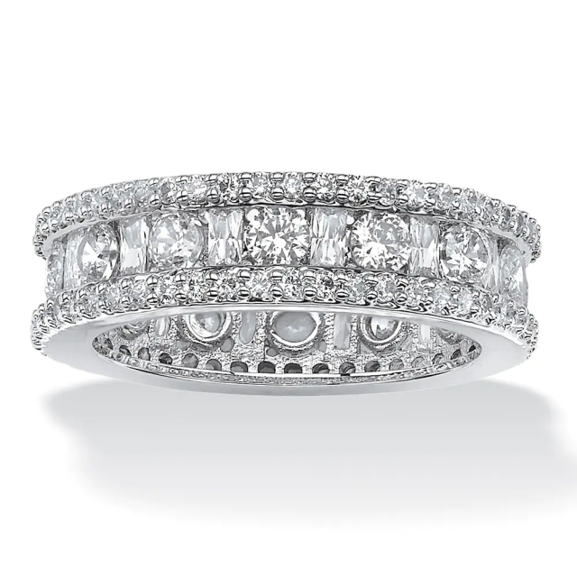 Landou Jewelry Sterling Silver White Cubic Zirconia Eternity Bridal Ring