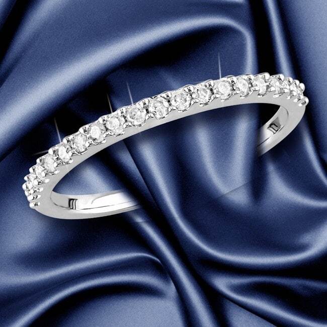 Landou Jewelry Sterling Silver White Cubic Zirconia Stackable Anniversary Wedding Band Ring
