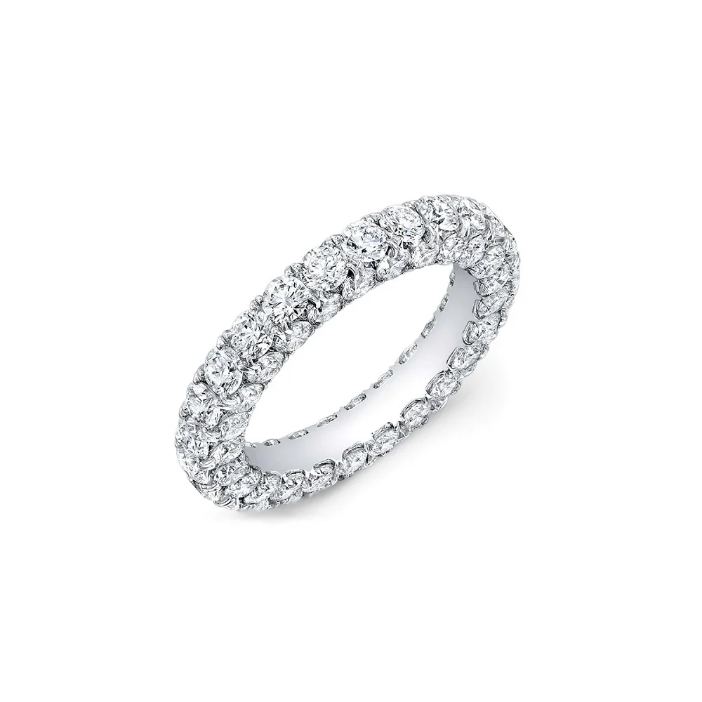 Landou Jewelry Sterling Silver Cubic Zirconia Rhodium Plated 3-row Eternity Ring
