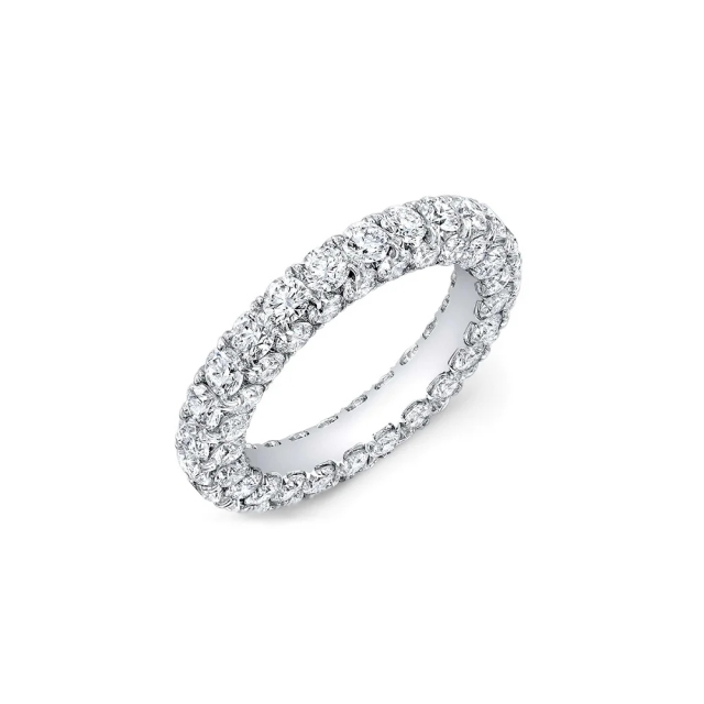Landou Jewelry Sterling Silver Cubic Zirconia Rhodium Plated 3-row Eternity Ring