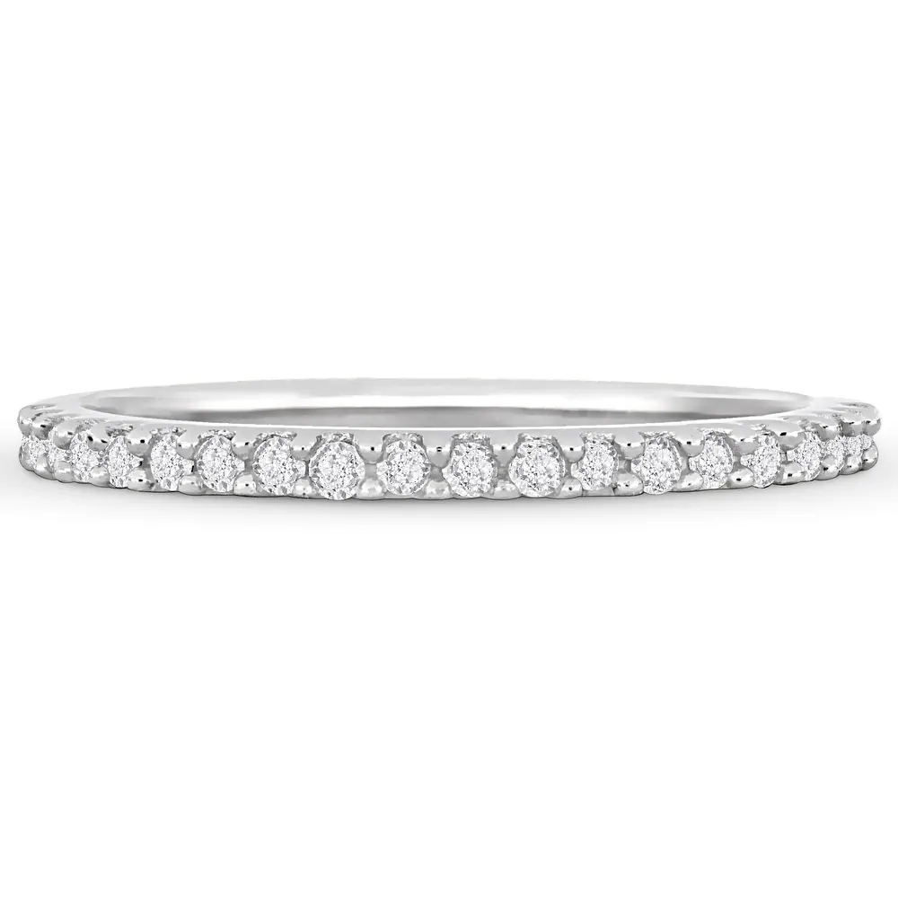 Landou Jewelry Sterling Silver White Cubic Zirconia Stackable Anniversary Wedding Band Ring