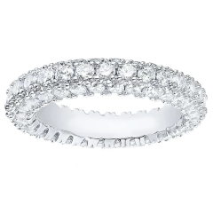 Landou Jewelry Sterling Silver Cubic Zirconia Rhodium Plated 3-row Eternity Ring