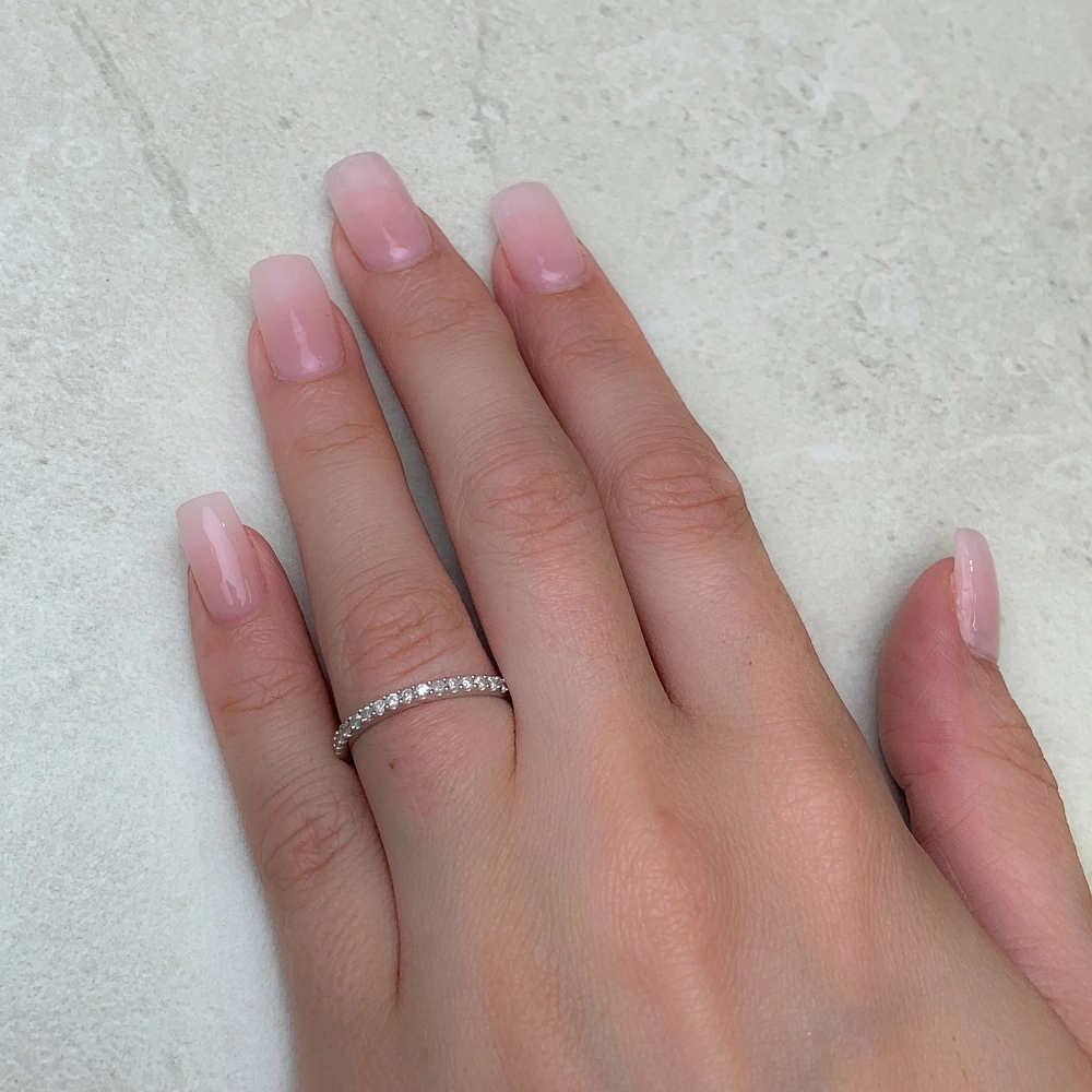 Landou Jewelry Sterling Silver White Cubic Zirconia Stackable Anniversary Wedding Band Ring