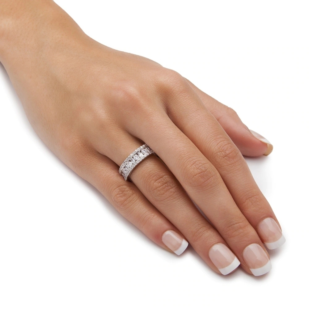 Landou Jewelry Sterling Silver White Cubic Zirconia Eternity Bridal Ring