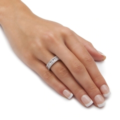 Landou Jewelry Sterling Silver White Cubic Zirconia Eternity Bridal Ring