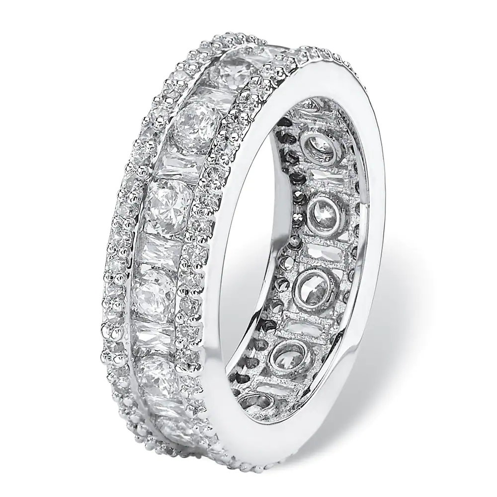 Landou Jewelry Sterling Silver White Cubic Zirconia Eternity Bridal Ring