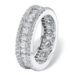 Landou Jewelry Sterling Silver White Cubic Zirconia Eternity Bridal Ring
